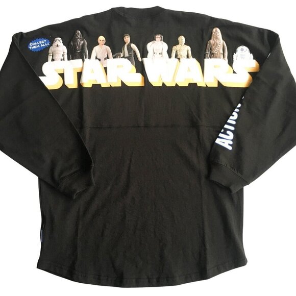 NEW Disney Parks Star Wars Spirit Jersey Vintage Action Figures - Size Small - Picture 1 of 15